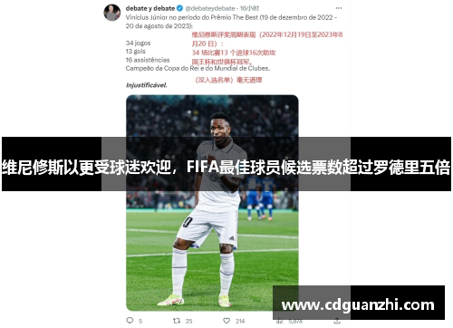 维尼修斯以更受球迷欢迎，FIFA最佳球员候选票数超过罗德里五倍